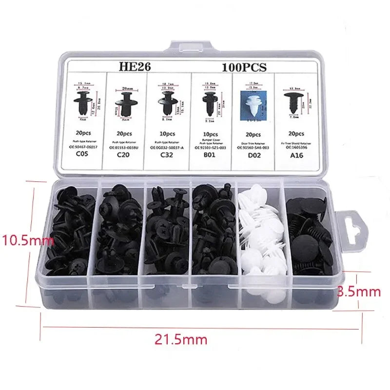 100pcs Auto Fastener Clip Kit Fender Rivet Clips