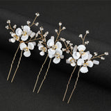 3pcs White Flower U Shaped Hairpin Pearl Elegant