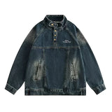 Japanese Denim Hooded Jacket Men Women Loose Casual