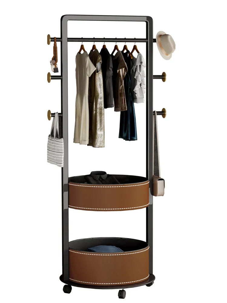 Movable coat rack bedroom saddle leather storage floor