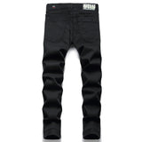 Hot Men's Black jeans Simple Trend Stretch Slim Pencil Pants High Quality Solid Color Mid-Waist Embroidered Brand Trousers