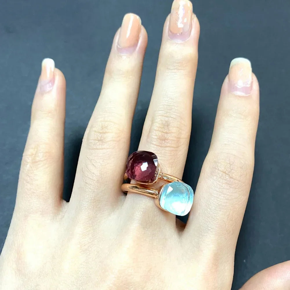 2PcsSet Pomellato Ring Stacked Mix Color Crystal Ring