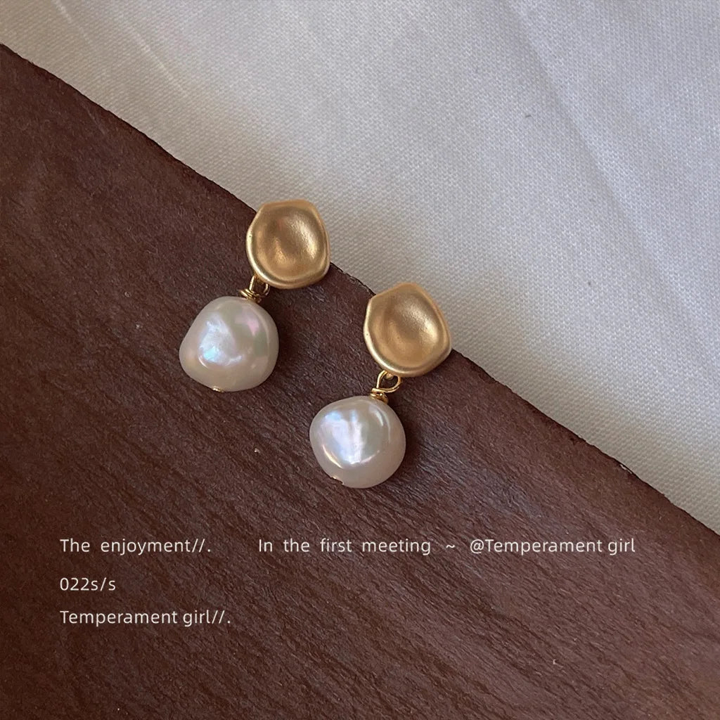 Baroque Shaped Irregular Freshwater Pearl Matte Stud Earrings