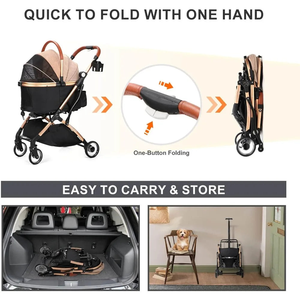 Push Button Dog Pet Stroller No-Zip With Detachable