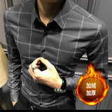 Spring Autumn Polo-neck Plaid Printed Bottoming Shirt Male