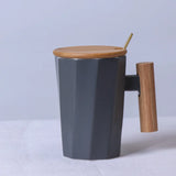 Nordic Wooden Handle Ceramic Porcelain Mug Coffee Cups