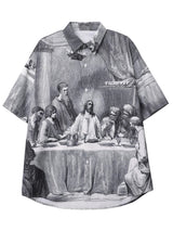 Sycpman Oversized Shirts Mens Summer Painting PrintingCouples Casual