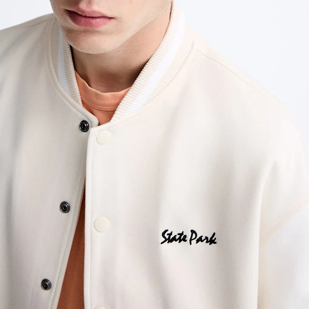 Mens Faux Suede Embroidered Baseball Jacket Autumn Winter