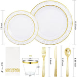 350PCS Gold Disposable Dinnerware Set, 50 Dinner Plates,