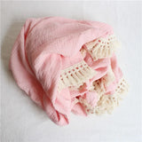 Custom Name Muslin Swaddle Fringe Cotton Baby Blanket