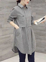 Plus Size New Korean Fashion Blouses Plaid Button