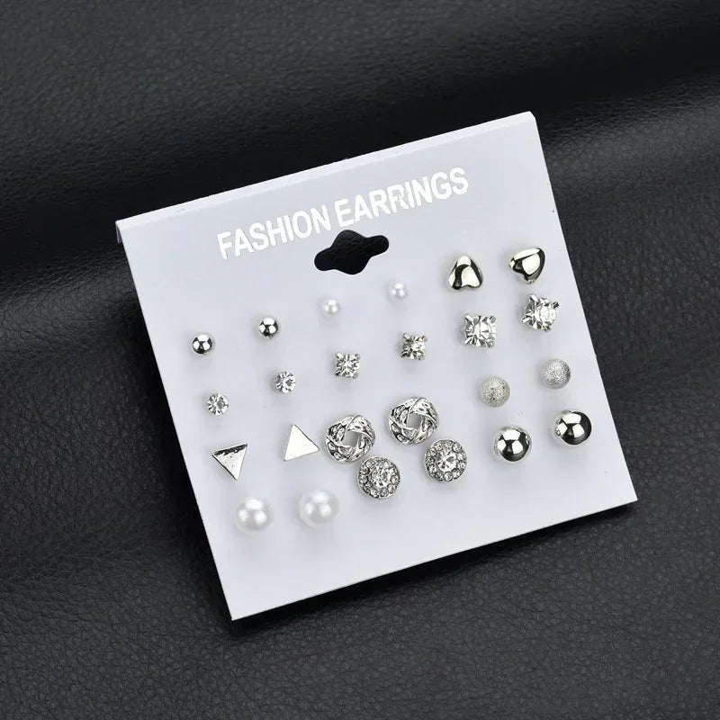 Faux Pearl Stud Earrings Set 15 Pairs Women's