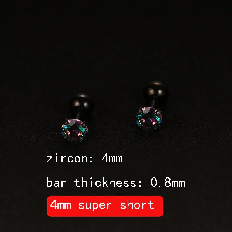 2PCS 4mm Short Ear Studs Earring Outside Upper