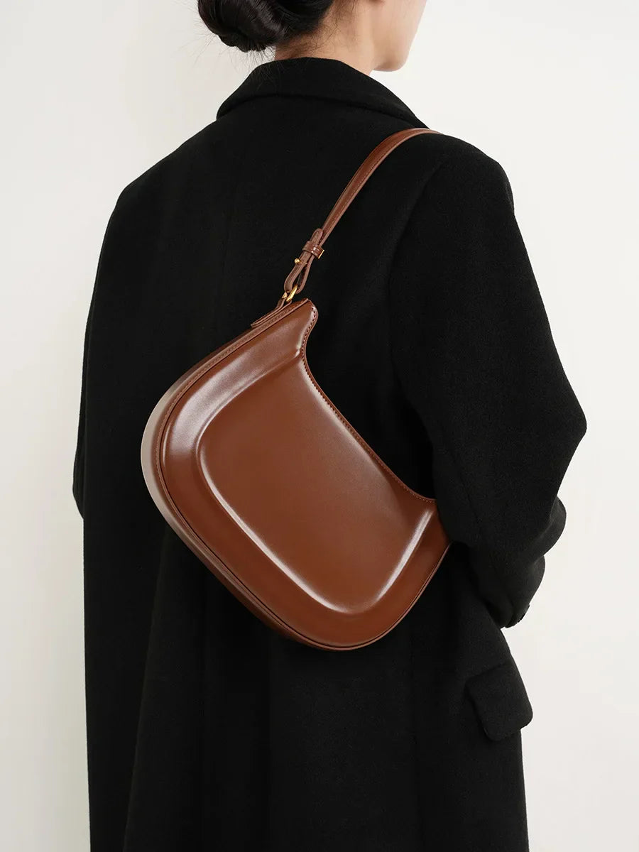 Genuine leather red shoulder bag woman minimalist crossbody