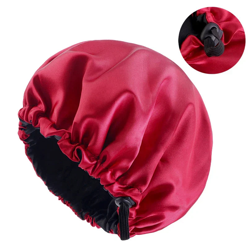 New Adjustable Double Layer Satin Bonnet Nightcap Round
