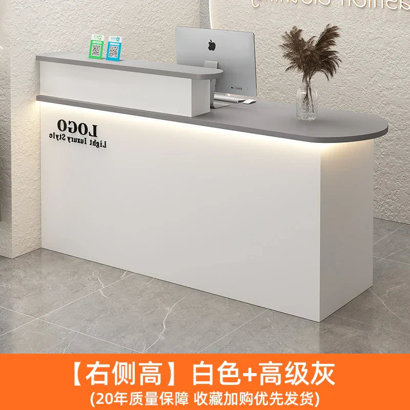 White Stylish Reception Desks Corner Light Bar Office