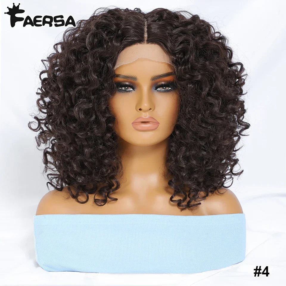 16" Kinky Curly Synthetic Lace Front Wig Black