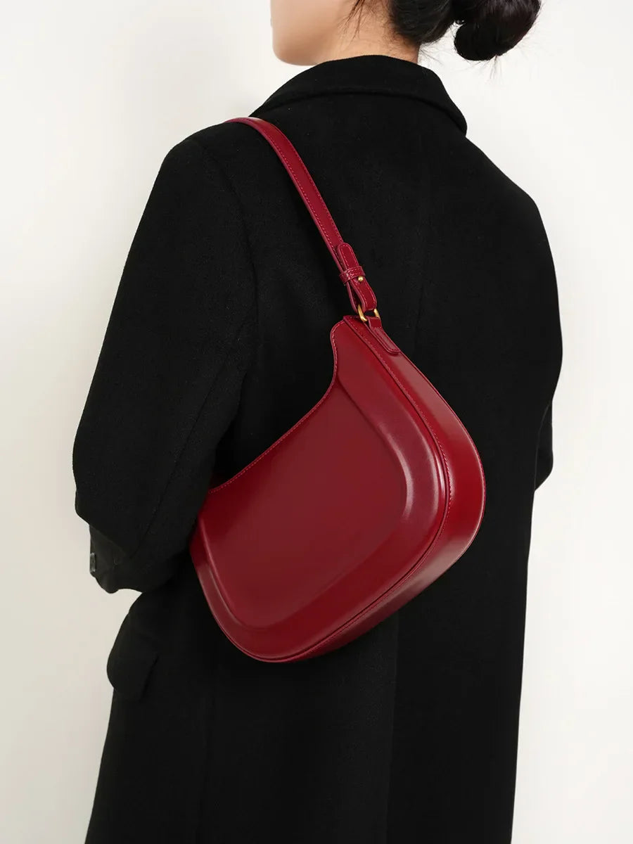 Genuine leather red shoulder bag woman minimalist crossbody