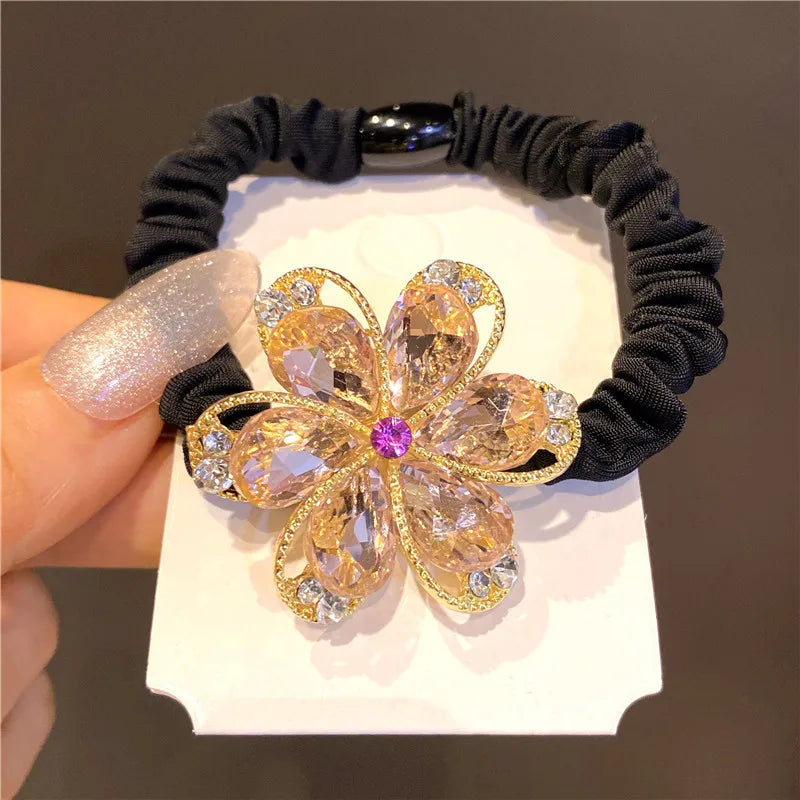 Cute Girls Elastic Hair Band Square Elegant Rhinestone