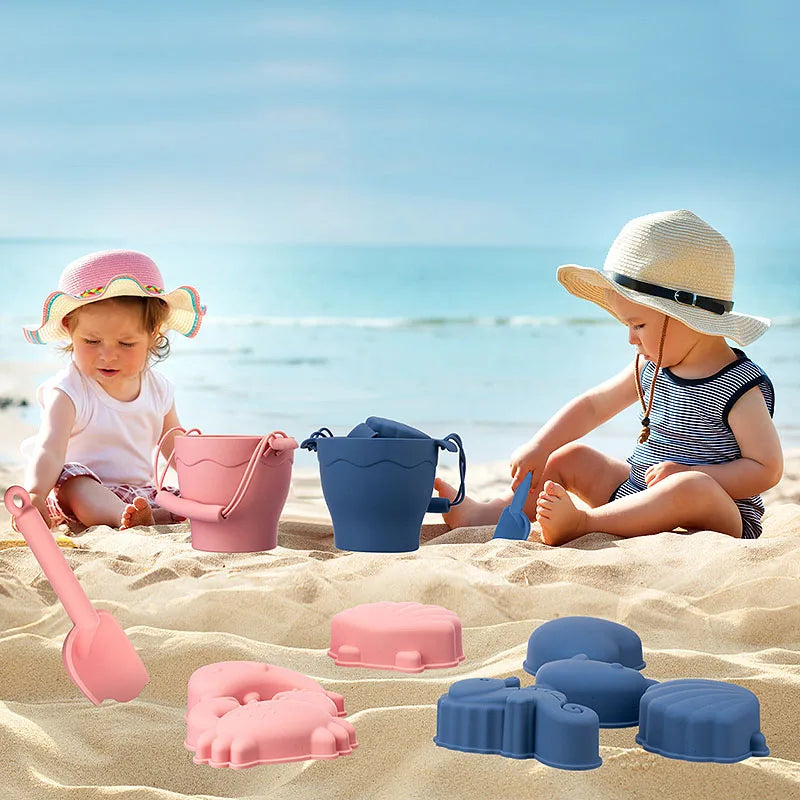 8pcs Beach Toys children's beach toys, silicone bucket,