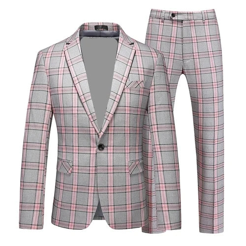 Red Striped Plaid Suit 2 Piece Men's Wedding