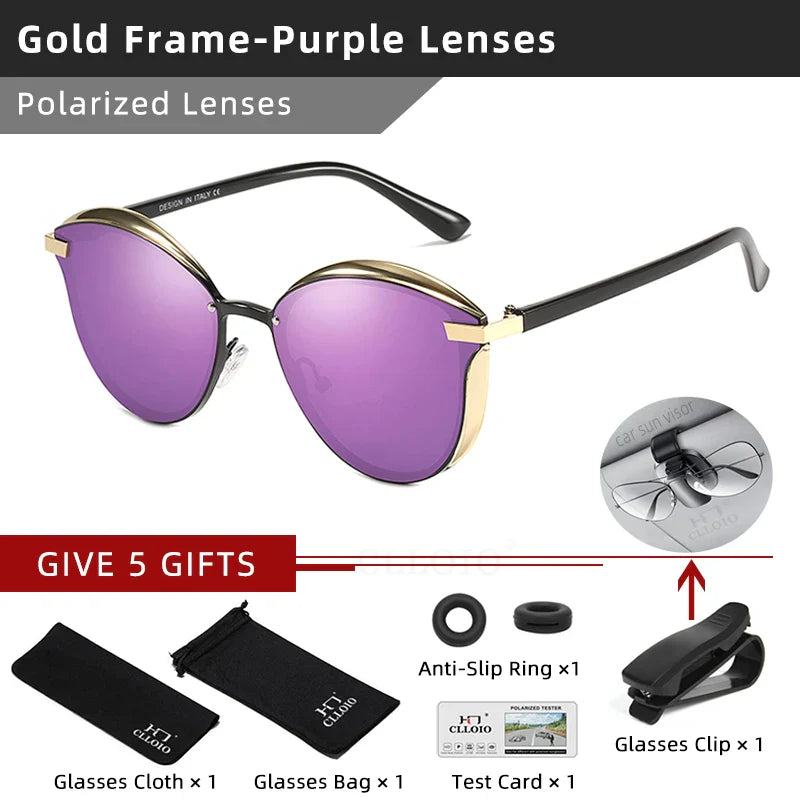 CLLOIO Fashion Polarized Sunglasses Women Cat Eye Driving