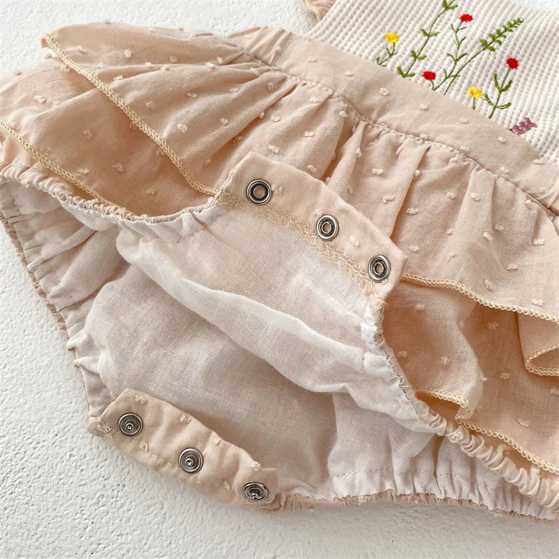 Ruffles Lace Baby Girls Romper Dress Summer Vintage