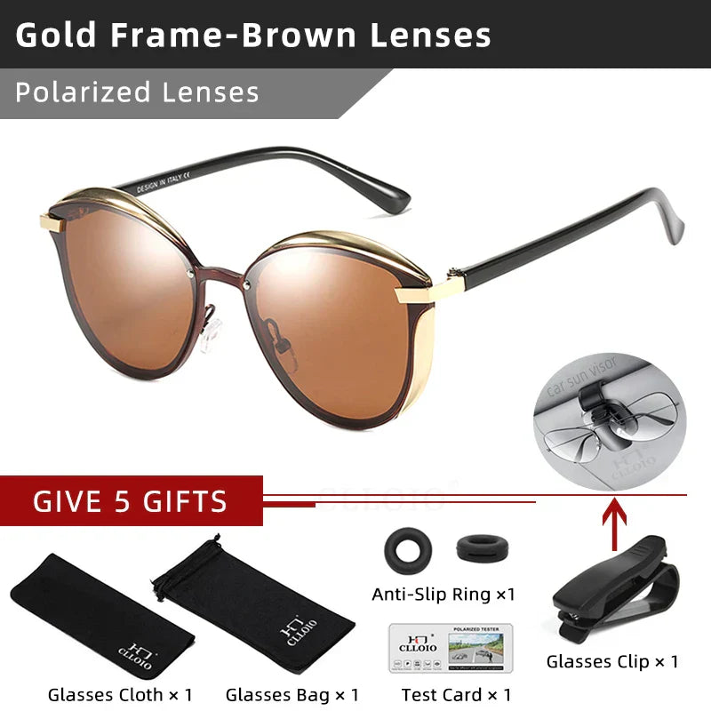 CLLOIO Fashion Polarized Sunglasses Women Cat Eye Driving