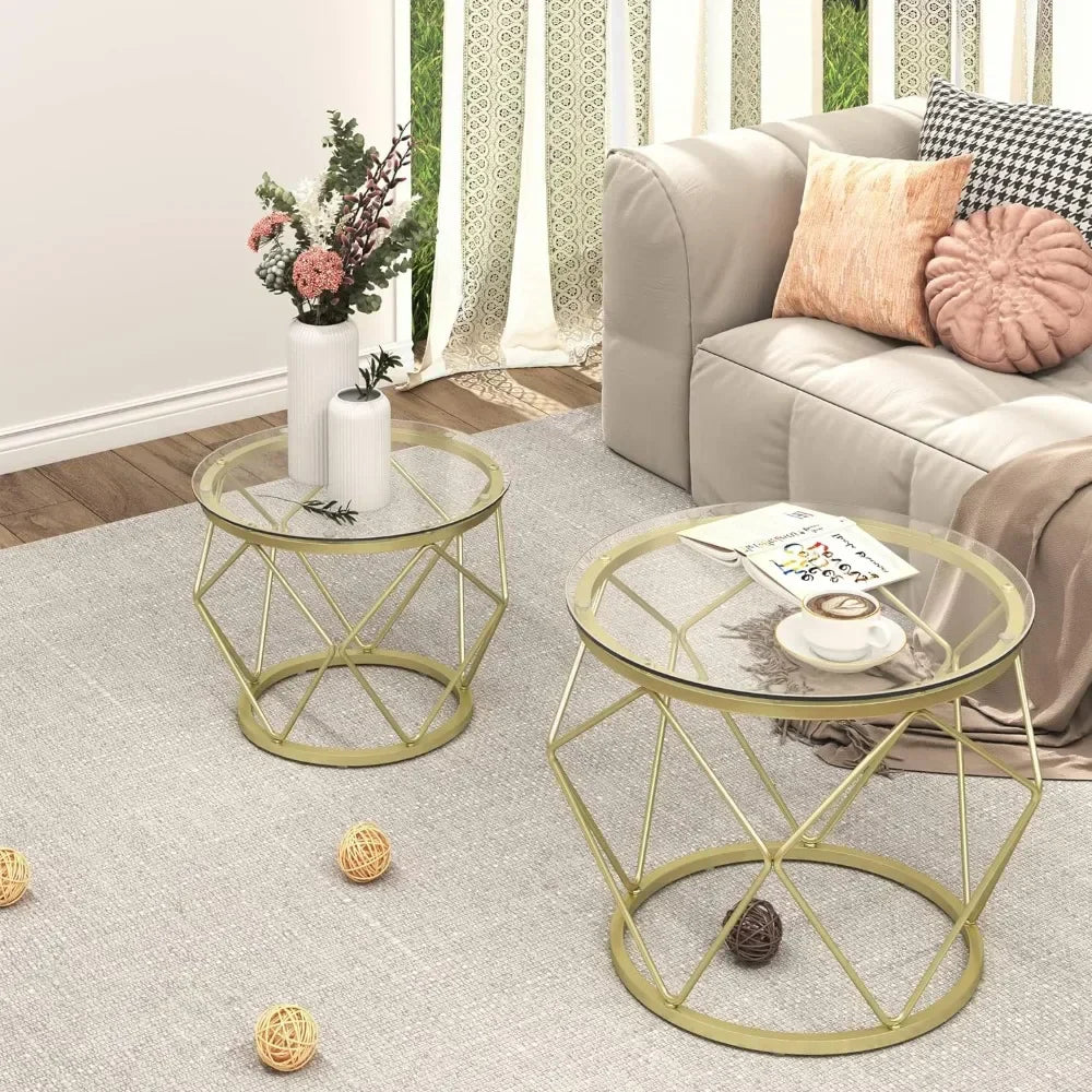 Gold Coffee Table, Round End Table Set