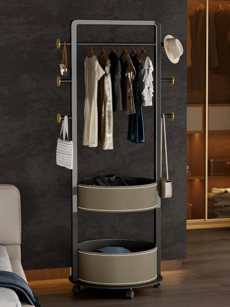 Movable coat rack bedroom saddle leather storage floor