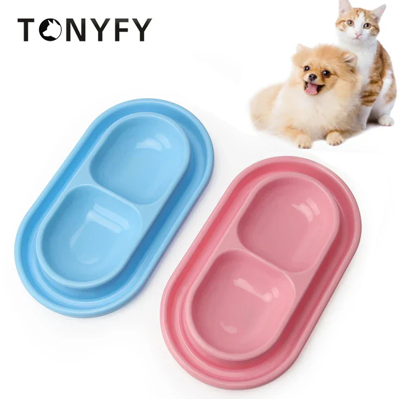 Pet Double Bowl Plastic Kitten Dog Food Drinking