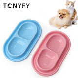 Pet Double Bowl Plastic Kitten Dog Food Drinking