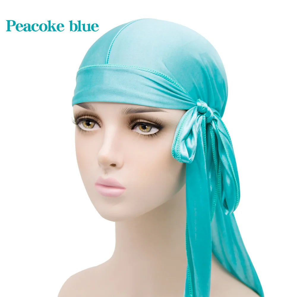 Unisex Silky Satin Durags Bandanas Turban Hat Elastic