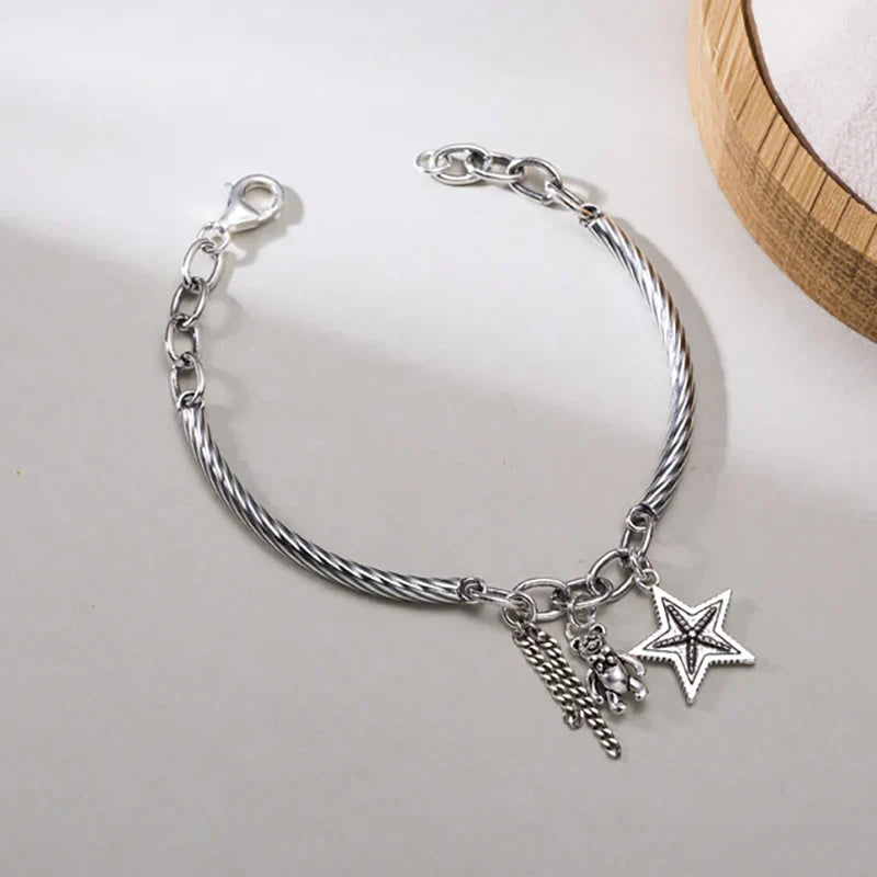 ANENJER Silver Color Star Ball Heart Pendant Bracelet