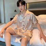 Satin Sleepwear Clothes Solid Ice Color Sleeve 2pcs
