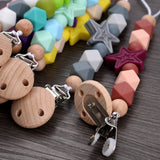 Baby Pentagram Silicone Beads Pacifier Chain Wooden Teether