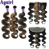 1B27 Highlights Blonde Body Wave Bundles With Frontal