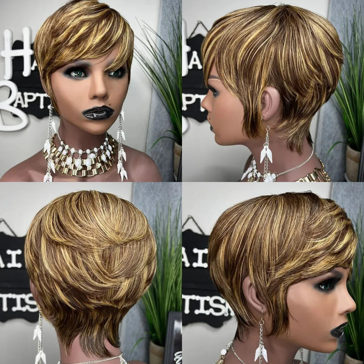 WIGERA Highlight Synthetic Pixie Cut Wigs Short Hairstyles