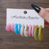 Simple Acrylic C-shaped Cut Earrings 5 Pairs Set