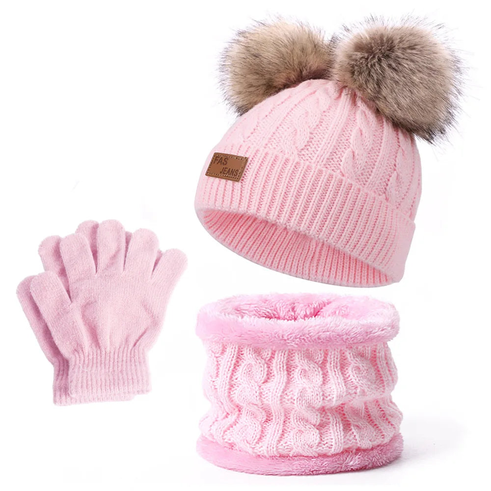 Baby Warm Winter Hats Scarf Gloves 3pcs Set