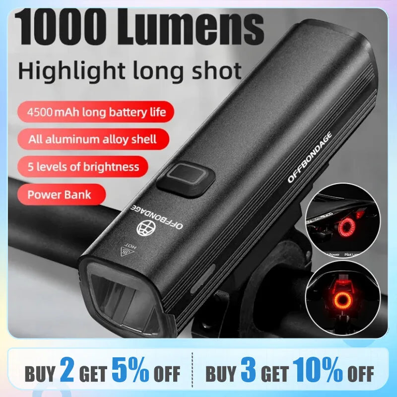 OFFBONDAGE Bicycle Light 1000Lumen Bike Headlight Power Bank