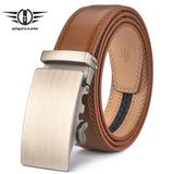 Plyesxale Brown Leather Belt Men 2024 Automatic Buckle