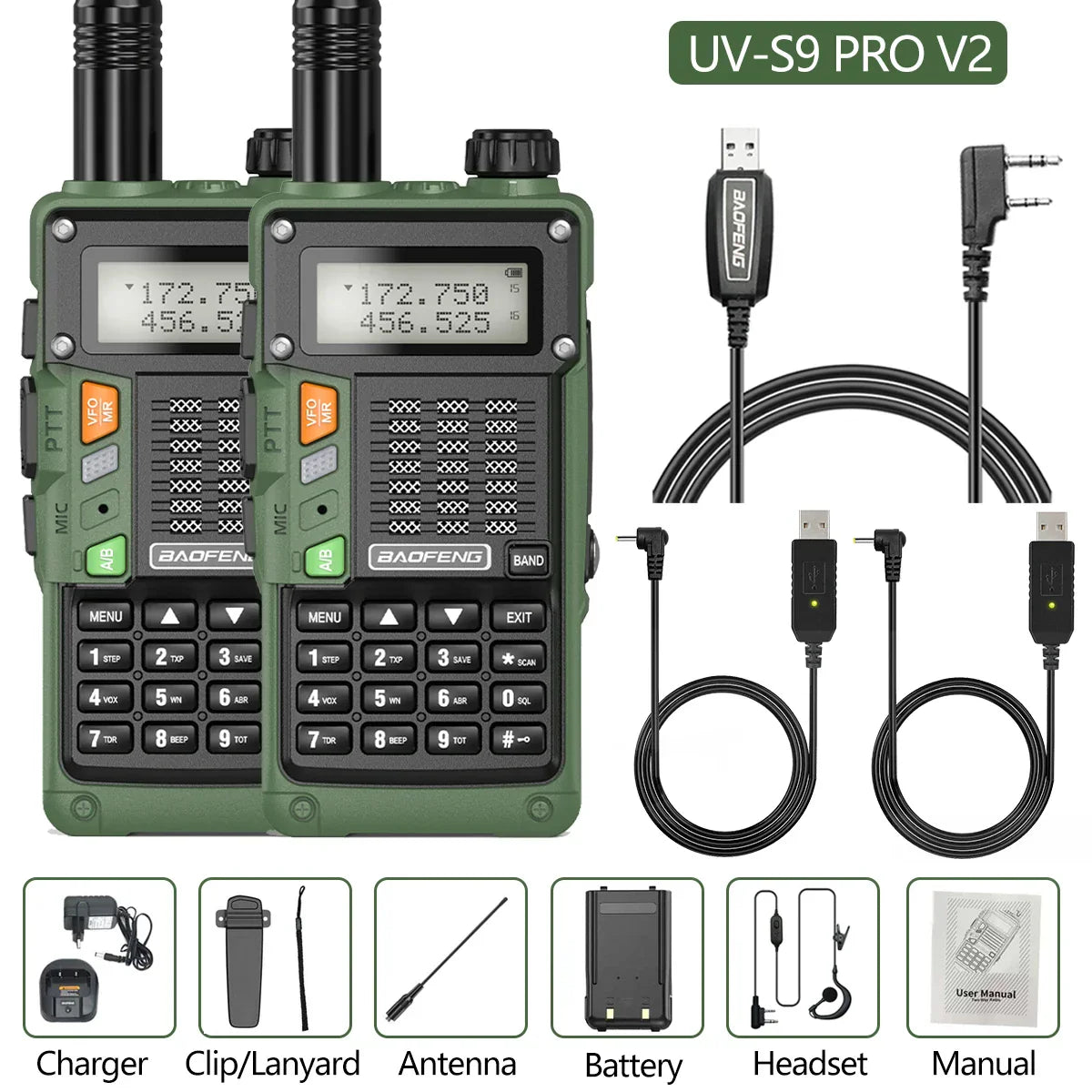 2PCS BaoFeng UV-S9 Pro V2 Walkie Talkie 10KM
