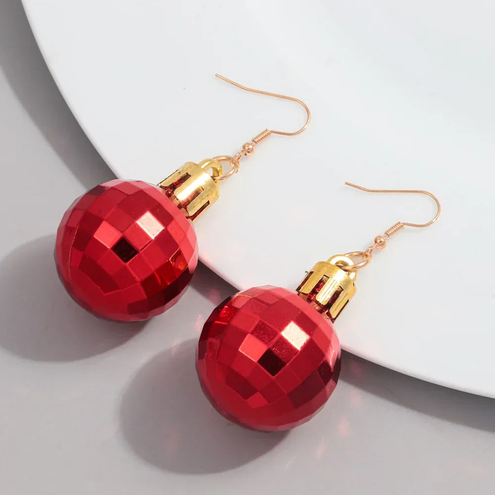 FishSheep Christmas Acrylic Mirror Disco Ball Drop Earring