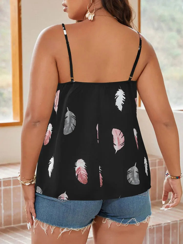 Womens Curve Feather Pattern Knit Tanks and Camis