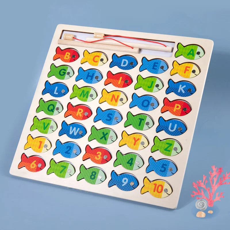 Montessori Baby Wooden Magnetic Fishing Toys Letter Cognition