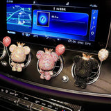 Cartoon Diamond Crystal Bow Bear Car Pendant Mirror