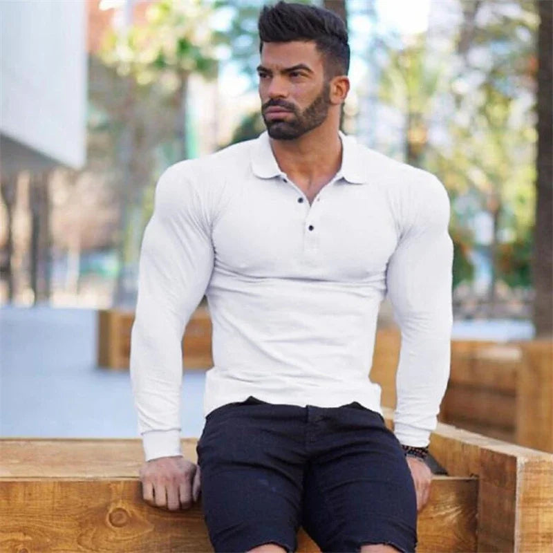 Brand Polo-Shirts Long Sleeve Male Cotton Solid Fitness