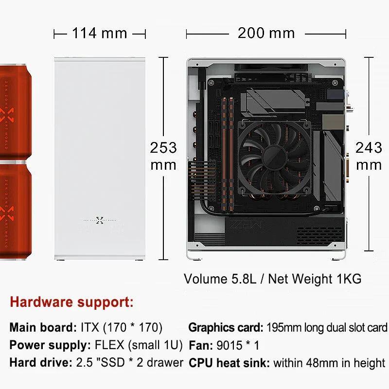 ZZAW A1P MINI-ITX Computer Case Aluminum Desktop Office