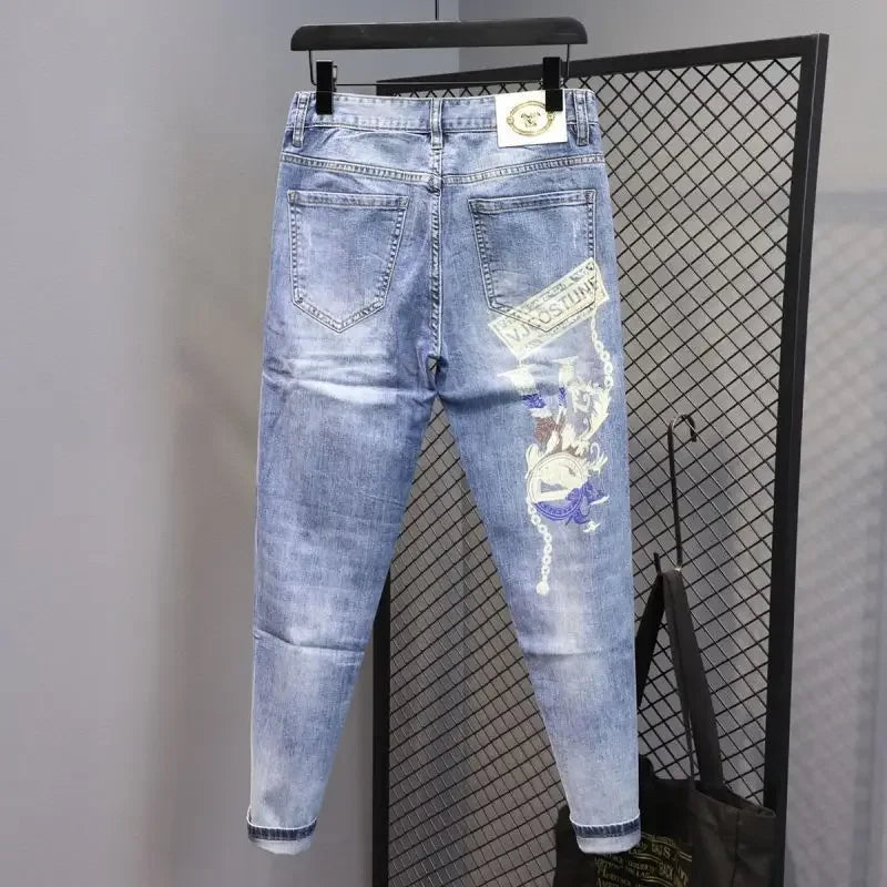 Tapered Graphic Jeans for Men with Print Hip